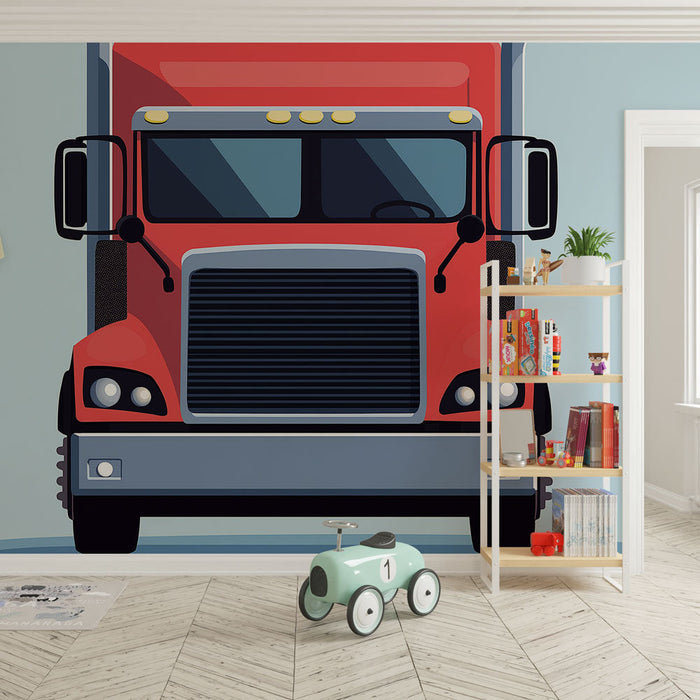 Fototapeta kamion | Červený nákladní kamion na světlém pozadí