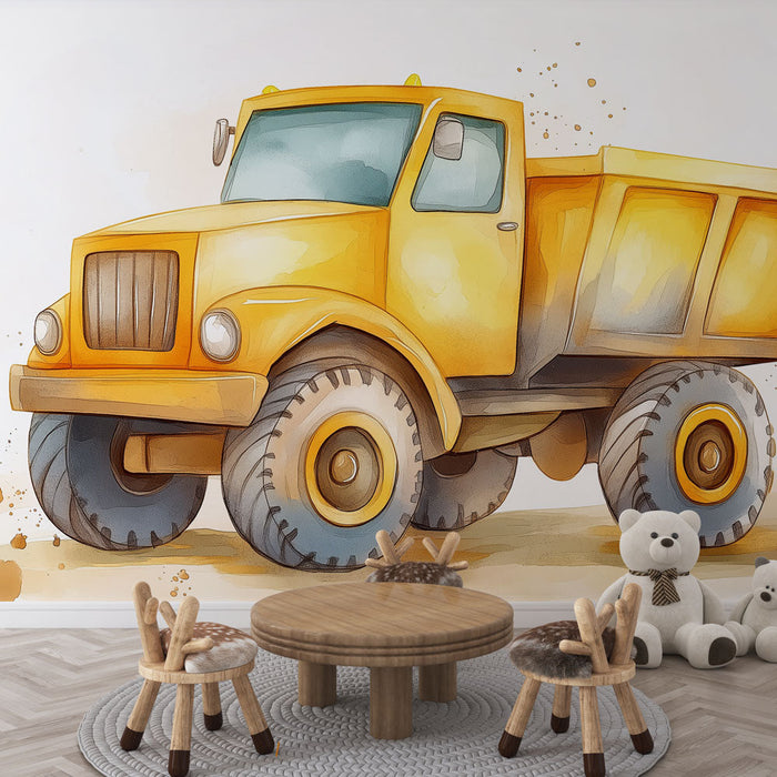 Tapete construction truck | Colorful illustration of a yellow dump truck