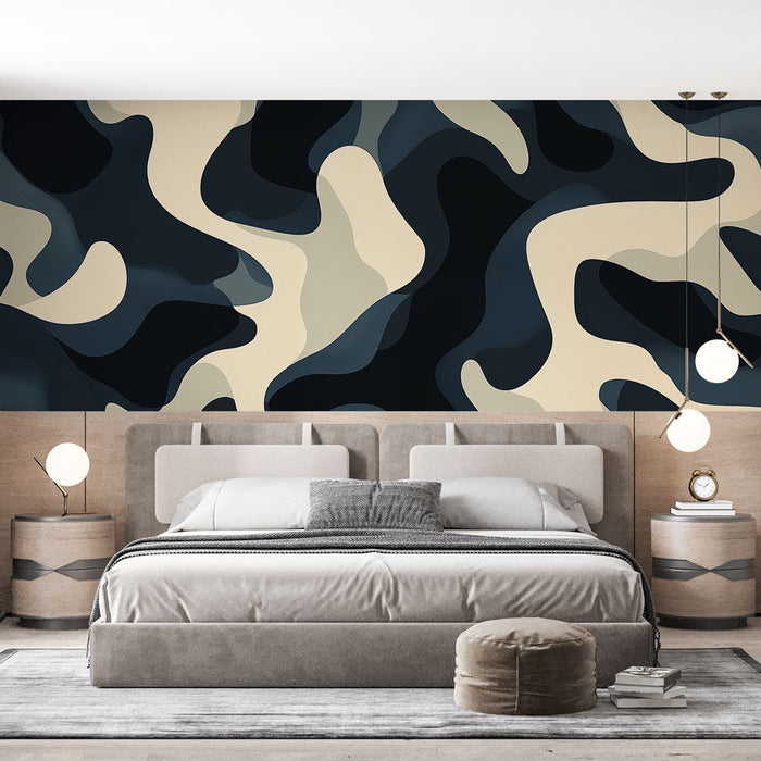 Mural Wallpaper camouflage | Beige and blue