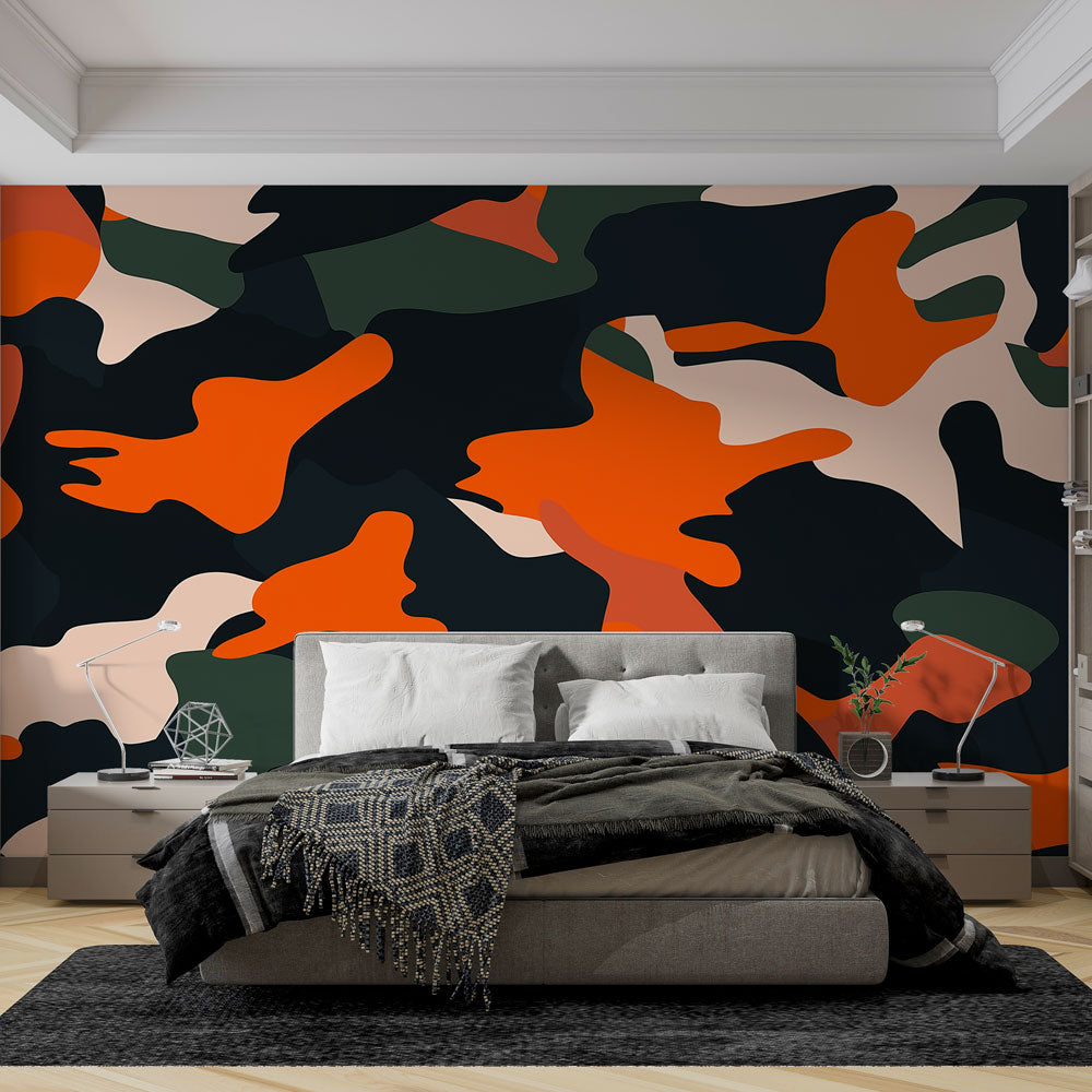Mural Wallpaper camouflage | Blue green orange — WonderMural