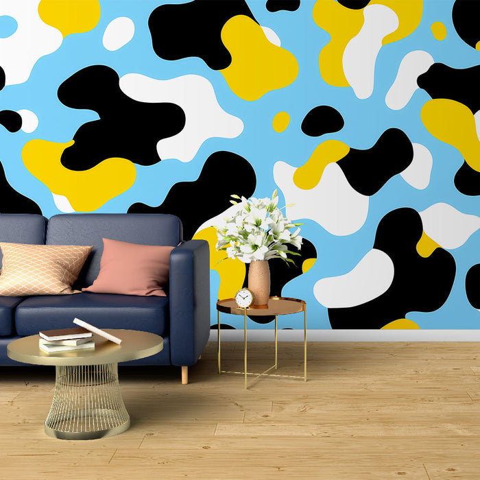 Tapeta kamuflážních barev | Organické vzory v černé, bílé, žluté a modré