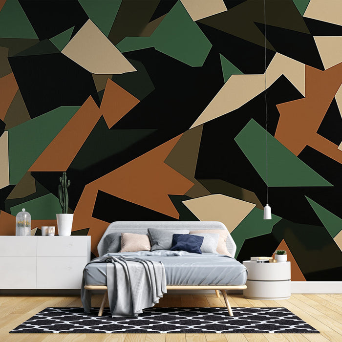 Papel pintado de camuflaje geométrico | Estilo militar