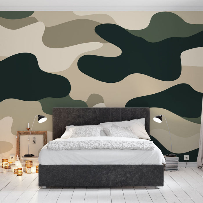 Fototapeet militaarne kamuflaaž | Roheline khaki ja beežid kujundid