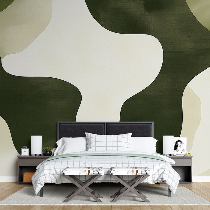 Mural Wallpaper camouflage | Organic pattern in green and cream tones