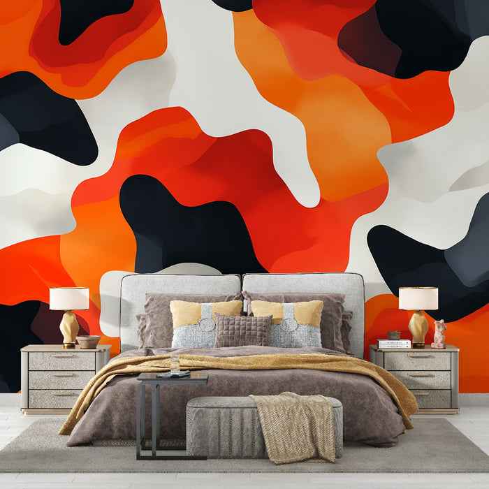 Mural Wallpaper camouflage | Orange and dark shades