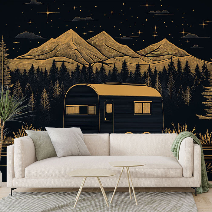 Tapeta campingowa | Zabytkowe furgonetki pod gwiaździstym niebem