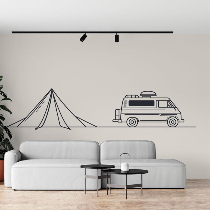 Papel de parede camping | Ilustração de camping com barraca e van