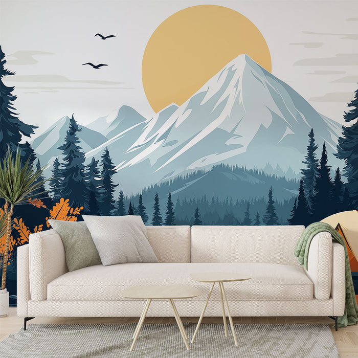 Muralna tapeta kampiranje | Veličastne gore in barvit šotor ob vodi