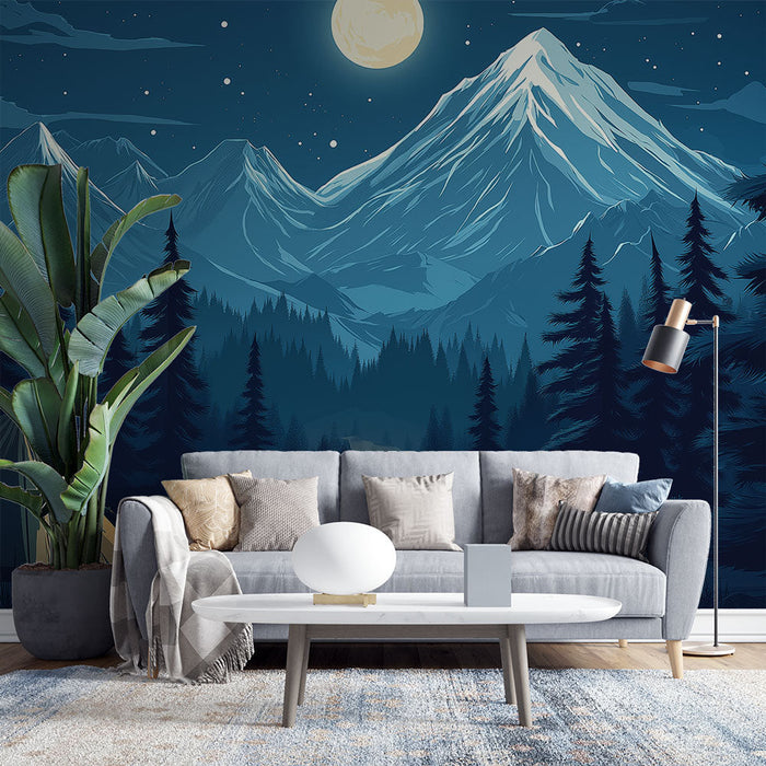 Tapeta kampiranje | Planine ispod mjeseca koji osvjetljava kamp mjesto