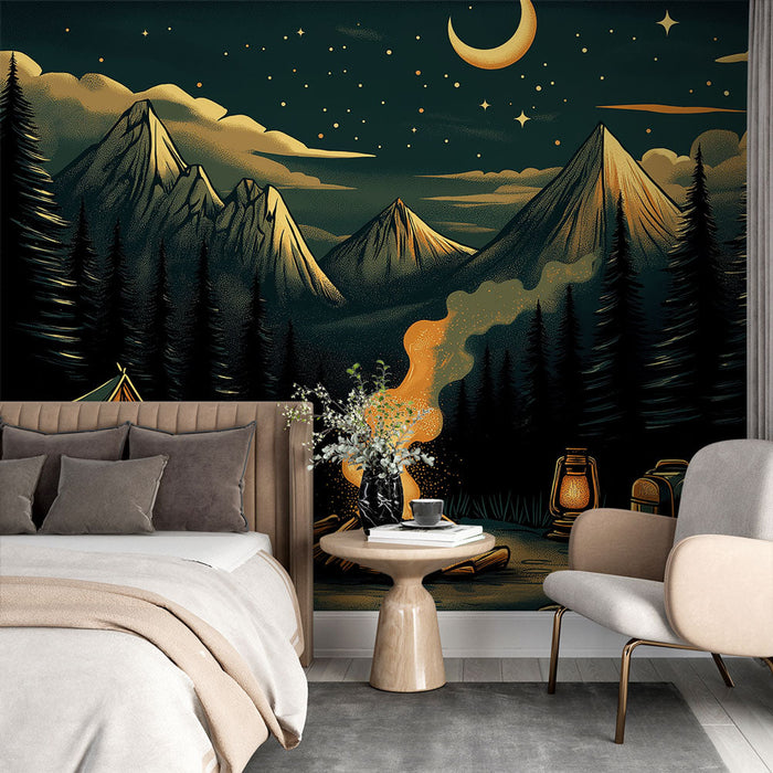 Foto Behang kamperen | Sterrennacht bij het kampvuur