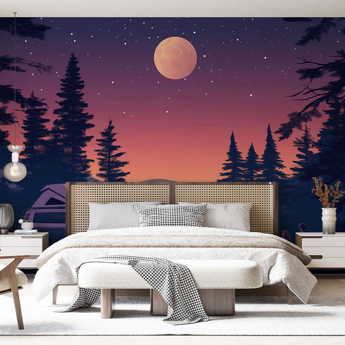 Mural Wallpaper camping | Starry night around a campfire