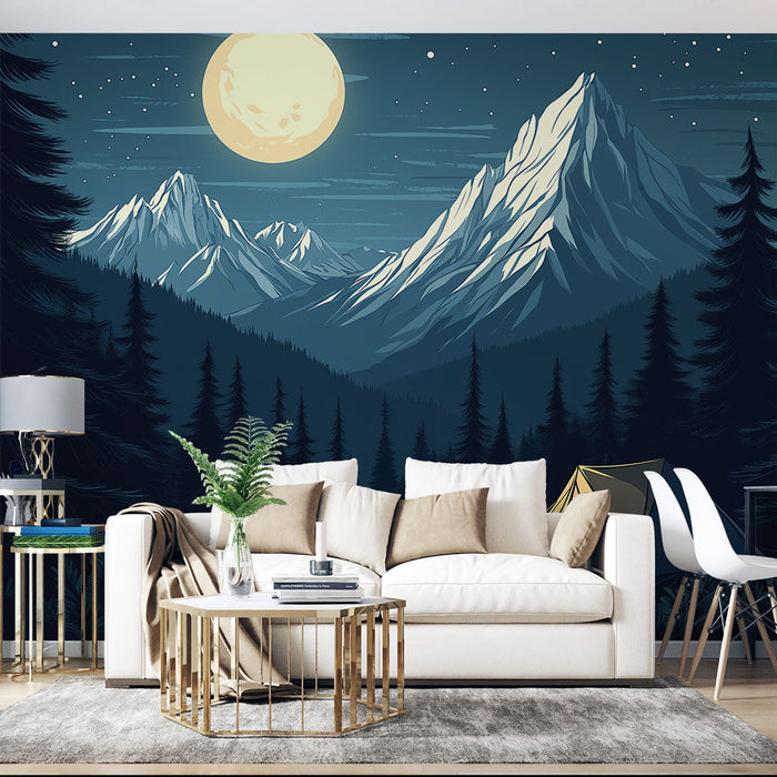 Foto Behang kamperen | Sterrennacht en majestueuze bergen