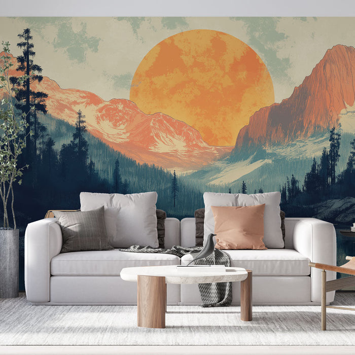 Tapetti camping | Leirintäalueen maisema järven rannalla vuorten ja auringonlaskun kanssa