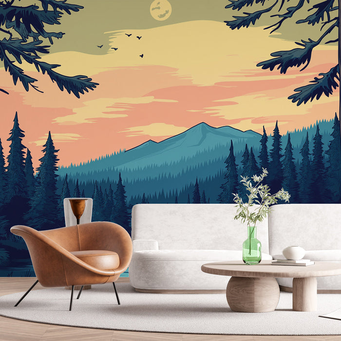 Fototapet kamp | Suyun kenarında sakin bir kamp alanı manzarası