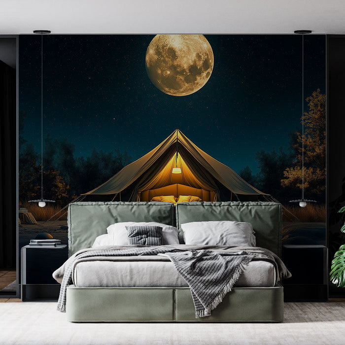Papel de parede camping | Tenda elegante sob a lua cheia