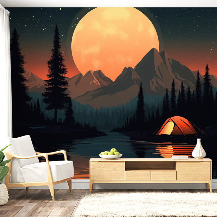 Tapeta za kampiranje | Šator ispod sjajnog punog mjeseca