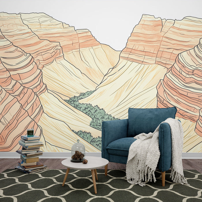 Mural Wallpaper canyon | Color illustration of a desert canyon with rock formations