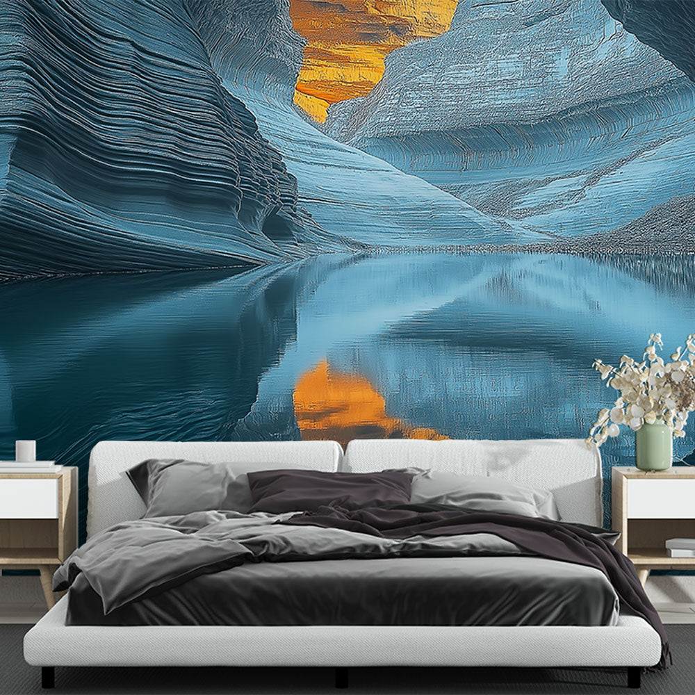 Carta da parati canyon | Motivo canyon acquatico con riflessi dorati —  WonderMural, image size:1000x1000