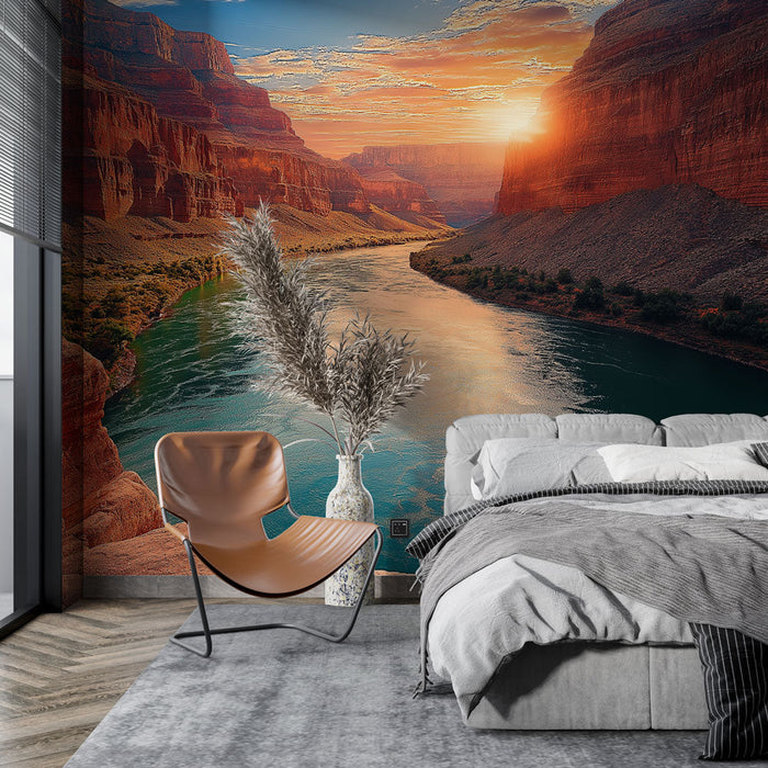 Mural Wallpaper canyon | Emerald river and red cliffs at sunset