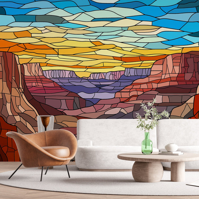 Papel de parede canyon | Rio sinuoso e cânions coloridos em vitral