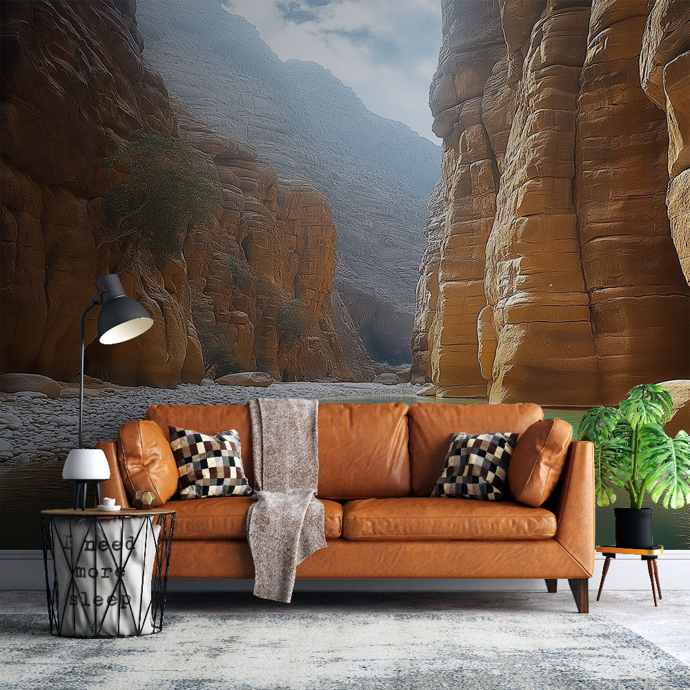 Carta da parati canyon | Fiume tranquillo in mezzo a scogliere maestos —  WonderMural, image size:1000x1000