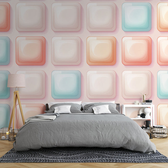 Tapet farvede fliser | Blødt flisemønster med pastelfarver