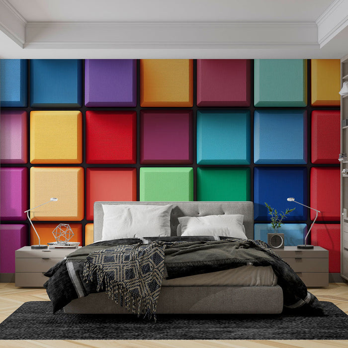 Fototapet fargede fliser | Et dynamisk design av fargerike pregete blokker
