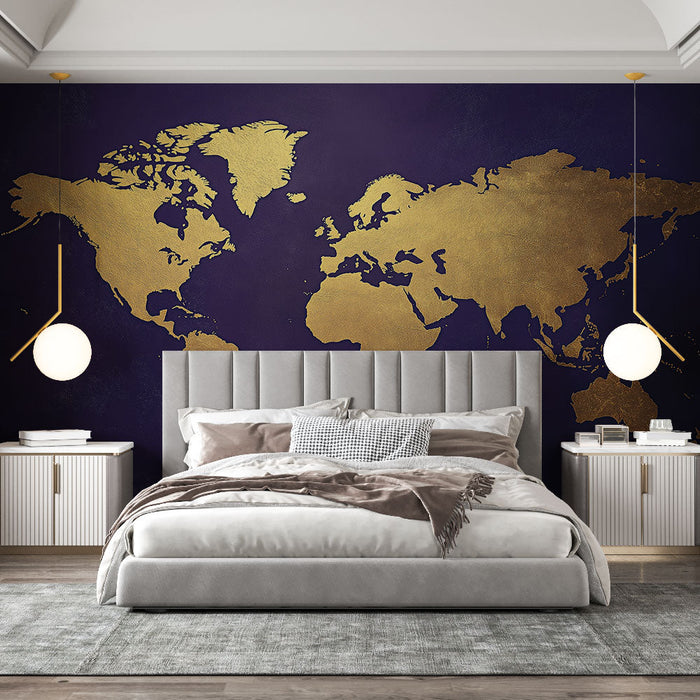 Mural Wallpaper world map | Old violet and gold