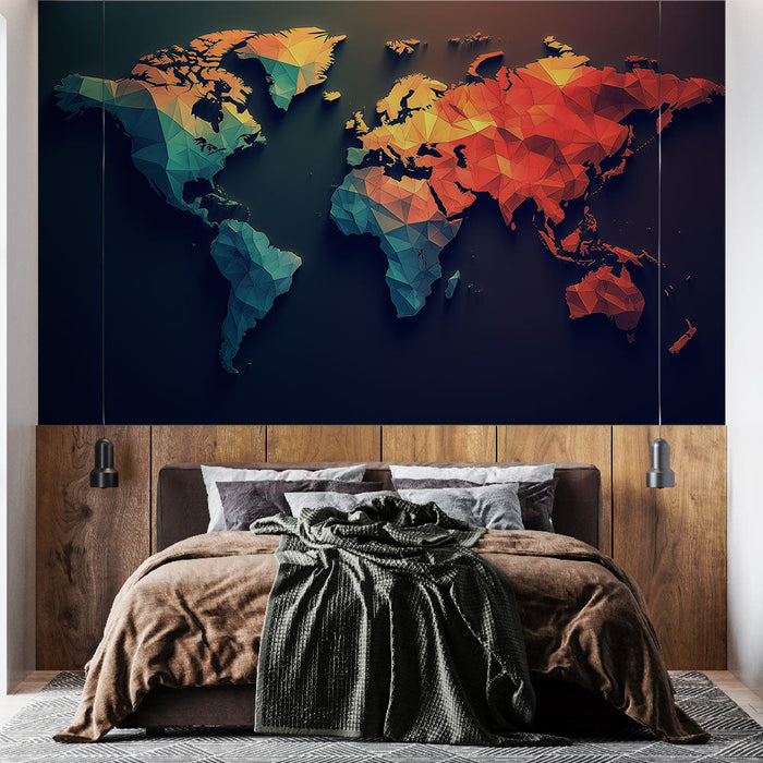 Tapet harta lumii | Geometric cu culori de curcubeu