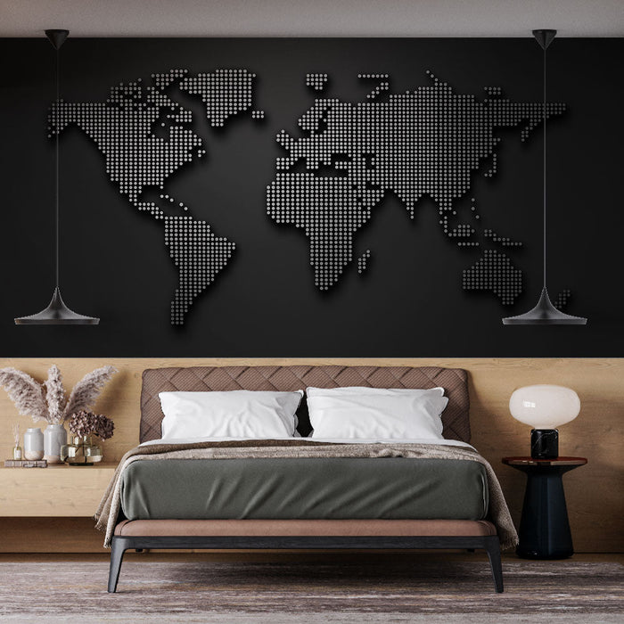 Falfestmény világ térkép | Modern 3D fekete háttéren