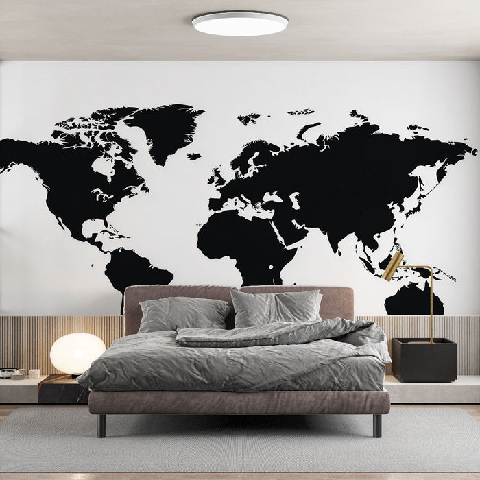 Mural Wallpaper world map | Black and white