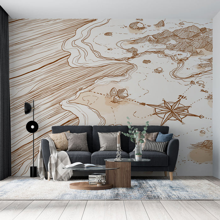 Tapet hartă nautică | Hartă maritimă cu coaste și munți