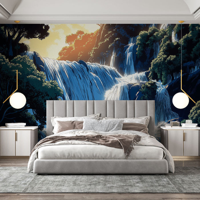 Ταπετσαρία καταρράκτη | Όμορφη απεικόνιση ενός καταρράκτη που ζωντανεύει από το ηλιακό φως
