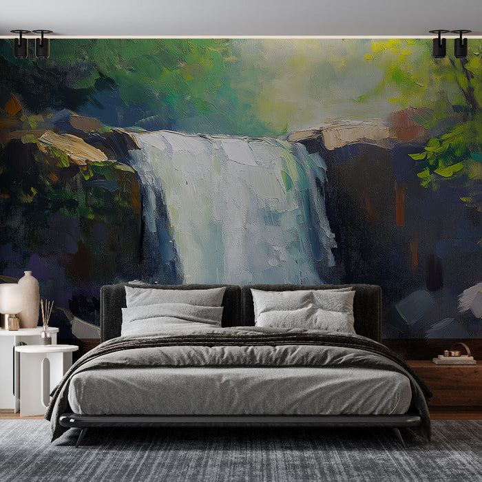 Papel de parede cachoeira | Cachoeira relaxante cercada por vegetação exuberante