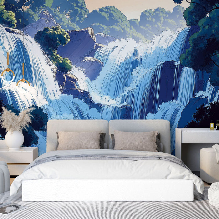 Mural Wallpaper cascade | Peaceful cascade surrounded by lush greenery