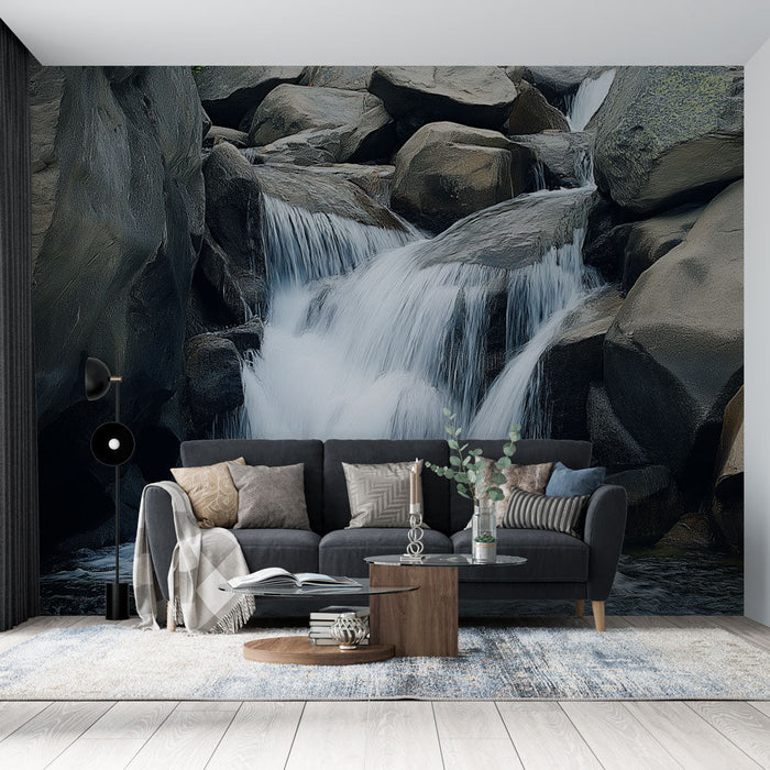 Papel de parede cascata | Uma paisagem calmante de gotas e rochas