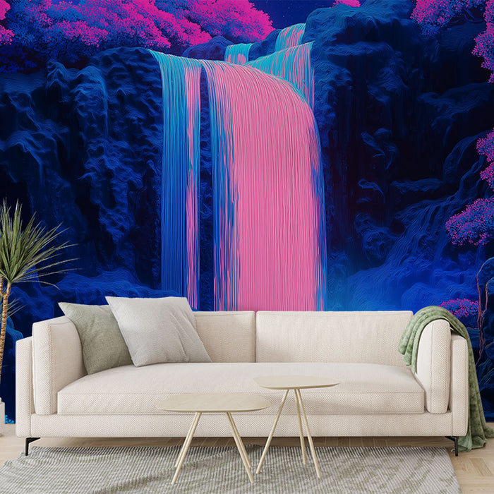 Mural Wallpaper fairy waterfall | A luminous waterfall surrounded by colorful vegetation
Pildi tapeet muinasjutuline juga | Värvika taimestikuga ümbritsetud helendav juga