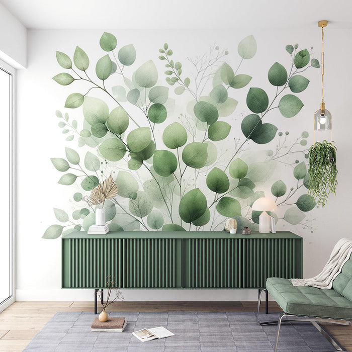 Green foliage Mural Wallpaper | Green leaf bouquet