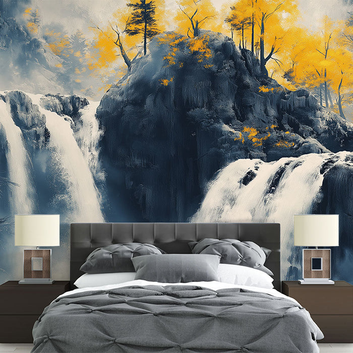 Tapet cascadă | Cascade imaginare înconjurate de copaci aurii