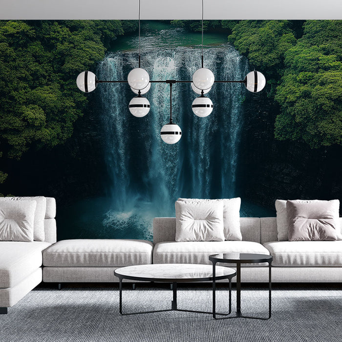 Fototapet foss | Stor foss omgitt av frodig grøntområder