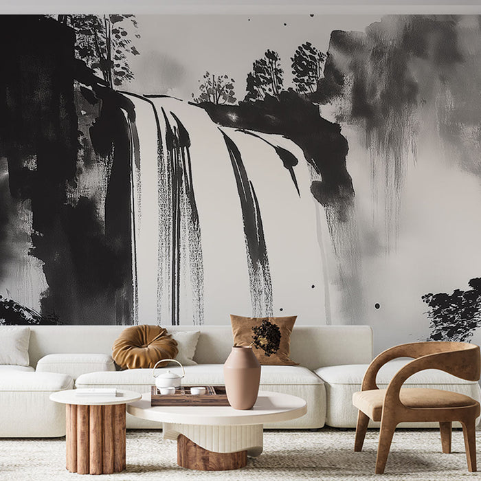 Fototapeet monochrome-waterfall | Majesteetlik juga mustvalgena