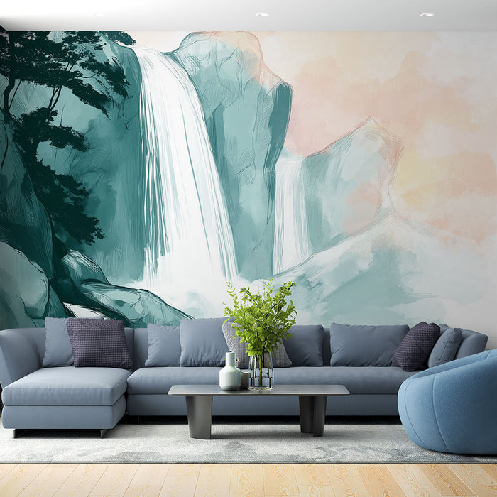 Maalritapett juga | Rahustav maastik juga ja mägede taustal