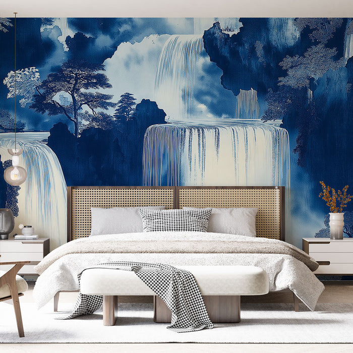 Tapeta wodospad | Krajobraz wodny w odcieniach niebieskiego