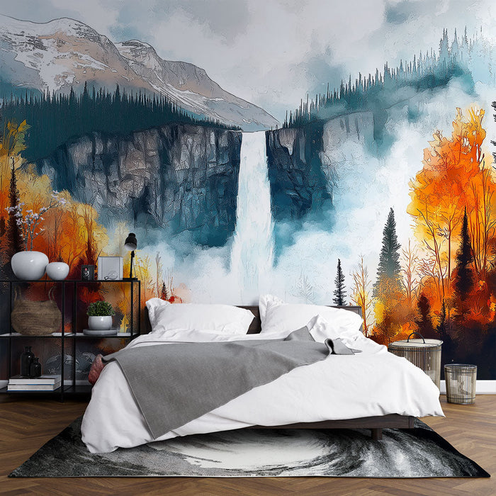 Muraaltapeet juga | Sügisene maastik majesteetliku joaga