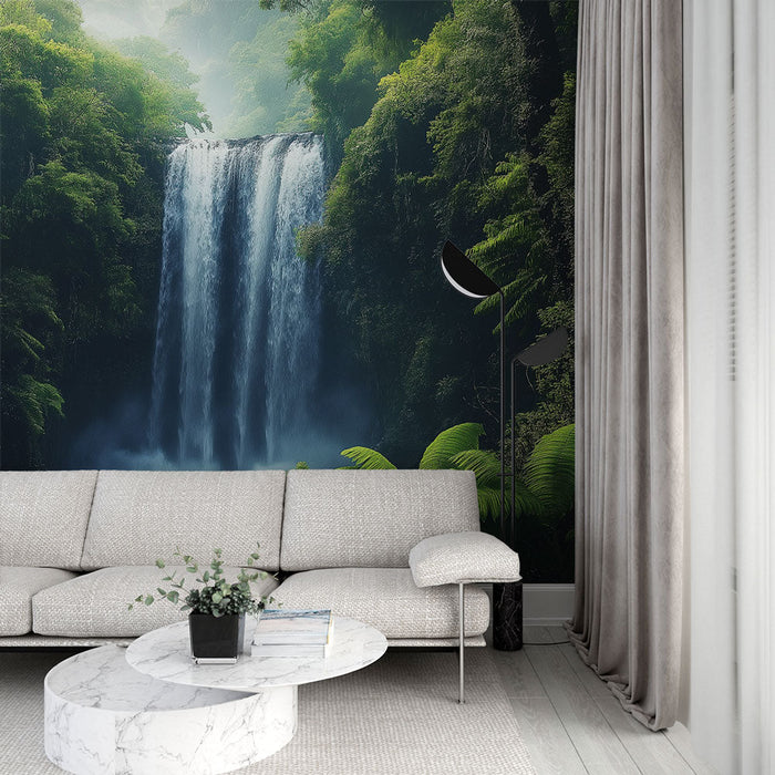 Fototapet foss | Frodig landskap med majestetisk foss