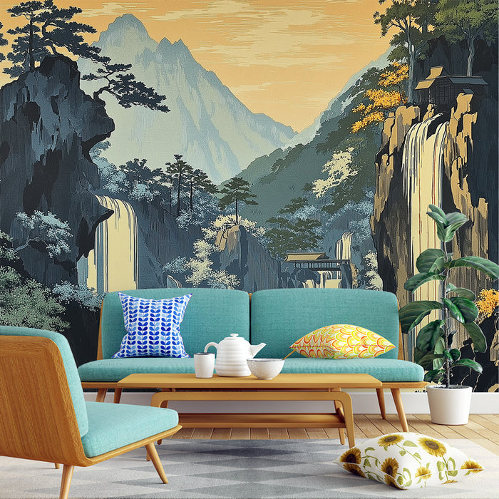 Fototapet foss | Fjellandskap med majestetiske fosser