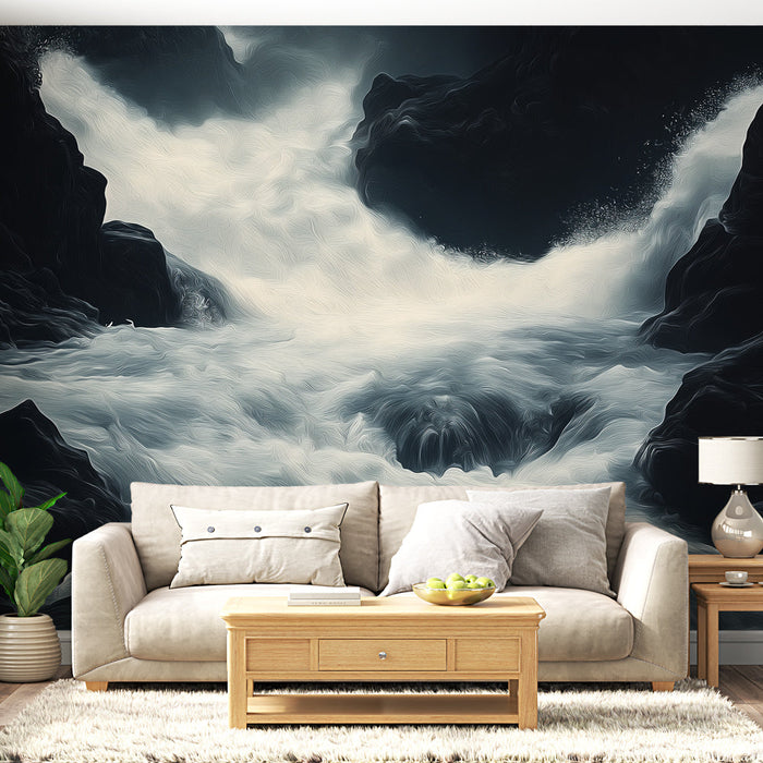 Carta da parati cascata | Fiume tumultuoso con riflessi luminosi