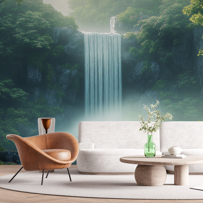 Fototapet foss | Beroligende scene av en foss innrammet av natur