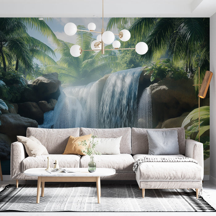 Fototapet tropisk foss | Frodig landskap med foss og frodig jungel