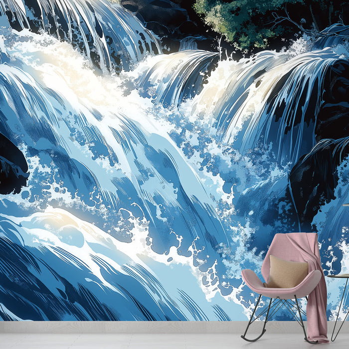 Tapet cascada | Un peisaj acvatic dinamic cu nuanțe de albastru
